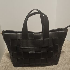 Antik Kraft Basket Weave Black Handbag‎ Purse Dbl Top Handle Alot Of Pockets